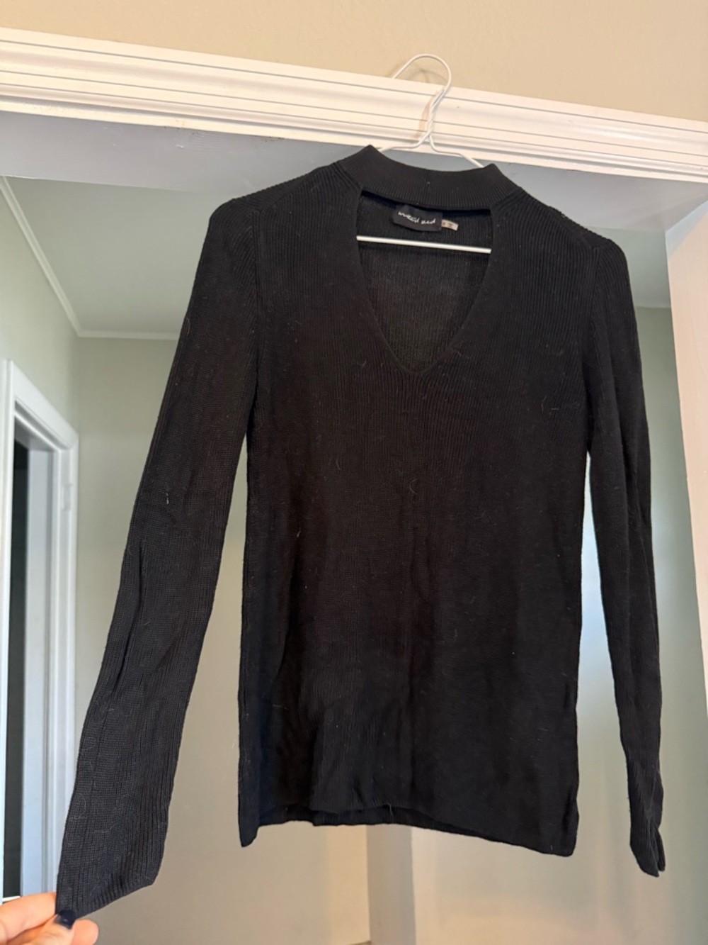 Mustard Seed Black V-Neck Lightweight Ribbed Sweater Top Small